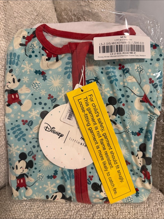 Little Sleepies Other - Little Sleepies Light Blue Mickey Mouse Footed One-Piece with Red Trim